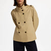CH Women Tailored Double Breasted Stand Collar Cropped Trench Coat Shoulder Strap Cuff Buckle Business Commute Layer Outerwear