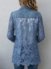 Vintage Hollow Out Floral Lace Spliced Denim Jacket Women Notched Lapel Single Button Long Sleeve See Through Casual Blazer Coat