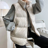 Stand Neck Puffer Cotton Vest Beige Black Autumn Winter Loose Vest Women Jacket