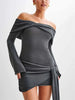 Off Shoulder Knit Sweater Dress Women Irregular Lace Up Slim Patchwork Twist Short Dresses Party Evening Elegant Dress