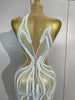 Sexy Mesh See Through Long Dress Women Elegant White Pearls Sequins Birthday Evening Celebrate Party Nightclub Show Stage Wear