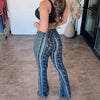 Personalized and street style women's high elasticity tight fitting slightly flared sexy printed pants women's pants