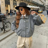 Grey Lapel Woolen Blend Short Coat Women Solid Single Breasted Long Sleeves Pockets Loose Jacket Lady Autumn Street Outerwear