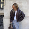 Warm V-Neck Thick Leather Short Jacket Woman Long Sleeves Loose Versatile Coats Casual Street Women's Autumn Winter Jackets