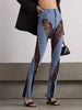 Women's Jeans Slim Deconstruct Panelled Patchwork High Waist Split Blue Long Denim Pants Spring 1DF2575