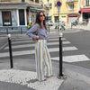 Women Jeans Straight Stripe Button Detail Jeans Female High Waist Loose Curved Wide Leg Denim Pants Vintage Casual Outfit Ladies