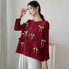 Design Bowknot Flower Women's Pleated Shirt Coat O-neck Elastic Loose Long Sleeve Sweet Temperament Chic Top