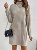 Cozy Casual Turtleneck Dress for Women - Long Sleeve, Ribbed Knit, Mid-Length with Side Stripes - for Fall/Winter
