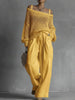 Vintage Women 2 Piece Outfit Off Shoulder Hollow Out Knit Sweater Top Elastic Drawstring Wide Leg Long Pants Casual Matching Set