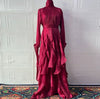 early autumn turtleneck full sleeves shinny ruffles pullover Arabic styles floor length vacation dress female vestido