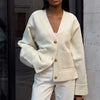 Women's Cropped Cardigans V-neck Knitted Sweater Coat Long Sleeve with Pocket Casual Streetwear Outwear Autumn