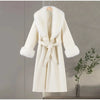 Retro Solid Fur Patchwork Woolen Coats Women Chic Full Sleeve V-neck Lace Up Loose Overcoat Lady Winter Commute Outwear