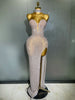Full Rhinestones Mesh Transparent Long Dress Women Birthday Celebrate Evening Prom Dress Party Club Stage Costume