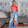 Women Fake Denim 3D floral Print Loose Wide Leg Jogger Pants Streetwear Active Hip Hop Sweatpants Trousers