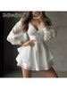 Solid Dresses For Women Deep V Neck Long Sleeves High Waist Patchwork Folds Minimalist Dress Female Clothing