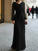 Elegant Women Ruched Slim Maxi Dress Autumn Winter Pink Swing Collar Long Sleeve Casual Party Pleats Long Dresses Robe