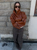 Retro Crocodile Pattern Short Women's Leather Jacket High Collar Zipper Loose Long Sleeve Jackets Lady Street Daily Wear