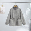 Casual Grid Drawstring Loose Coat Women Stand Collar Button Waist-Closed Female Jacket Spring Lady Street Outwears Chic