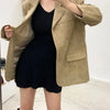 Vintage Suede Autumn Winter Jacket Female Streetwear Loose Long Sleeve Lapel Outerwear with Shoulder Pad Suit Coat