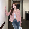 All-Match Tweed Coat Female Elegant O-Neck Cropped Jacket Women Spring Autumn Korean Small Fragrance Jacket Outwear