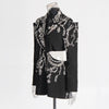 Hollow Out Patchwork Diamonds Blazers For Women Notched Collar Long Sleeve Spliced Button Temperament Blazer Female