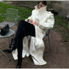 Vintage Large Lapel Tweed Long Coat Women Elegant Loose Double Breasted Belt Coats Lady Winter Classic Chic Street Overcoat