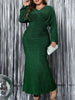 Plus Size V-Neck Long Sleeve Mermaid Hem Dress Women Autumn Evening Party Glitter High Waist Bodycon Long Dress