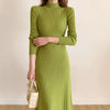 Autumn Winter Slim Long Sleeve Party Midi Dress for Women Knitted Half High Collar Elegant Knitted Sweater Dresses Ladies