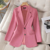 Women Pink Coffee Black Solid Blazer Female Long Sleeve Single Breasted Suit Jacket Coat Ladies Office Blazer Outerwear