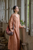 Vintage Women Ramie Cotton Dresses V-Neck Long Sleeve Spring Robes Loose Chinese Style Tie-dye A-Line Dress