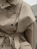 Beige Belted Long Outerwears Women Stand Up Collar Long Sleeve Loose Coat Autumn Streetwear Office Lady Tops