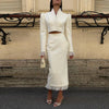 Urban Solid Women's Two Piece Set Elegant Puff Long Sleeve V Neck Blazer Mesh Suit Skirt Autumn Lady Outfit