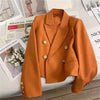 High-Quality Double Breasted Crop Blazer Women Korean Solid Long Sleeve Suit Coat Office Ladies Elegant Short Jacket Female Coat