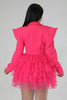 Vintage Women Single Breasted Notched Neck Puff Long Sleeve Mesh Cascading Ruffles Big Swing Blazer Dress Chic Vestidos