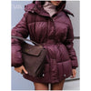 Lace Up Hooded Cotton Coat Women Casual Stand Collar Single Breasted Pocket Loose Warm Coats Lady Winter Street Outwear