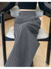 Autumn Vintage Striped Loose Women's Wide Leg Pant Button Spring High Waist Female Straight Office Full Length Trousers