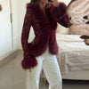 Street Faux Fur Lace Spliced Women's Jacket Black Slim Waist Lapel Long Sleeve Sexy Jackets Y2K Autumn Lady Coats