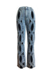 Women Vintage Cutout Hollow Out Criss Cross Straight Denim Pants High Waist Wide Leg Jeans Trousers