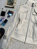 White Stand Collar Moto&Biker Coat Women American Vintage Long Sleeve Zipper Tops Mujer Spring Autumn Jackets