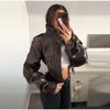 PU Leather Stand Neck Short Jacket Women Vintage Chic Solid Single Breasted Slim Jackets Female Autumn Classic Outerwear