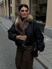 Faux Fur Collar Bomber Jacket For Women Autumn Winter Long Sleeve Coats Elegant Lady Chic High Street Outerwear