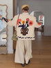 Women Floral Embroidery Jacket Long Sleeve Open Front Loose Fit Button Down Coat Autumn Casual Boho Chic Outwear