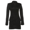 Women Elegant Office Dress Autumn Single Breasted Stand Collar Simple Solid Street Commute Skinny Suit Bodycon