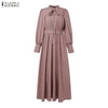 Women Maxi Dresses Elegant Modest Ruffled Collar Tied Waist Long Sleeve Long Dress Muslim Hijabs Abaya Robes S-3XL