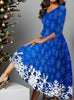 Christmas Dress Women Snowman Snowflake Print Elegant Party Dresses Woman Fall Flare Sleeve Pullover Party Dress