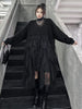 Women Black Big Size Knitting Mesh Irregular Sweater Dress V-Neck Long Sleeve Spring Autumn 1DH2366