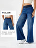 Women's Jeans Elastic Waist High Stretch Loose Straight-Leg Pants Comfortable Versatile