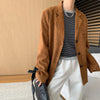 Vintage Suede Jackets Women Casual Loose Lapel Single Breasted Blazer Female Autumn Long Sleeves Brown Outwear Lady