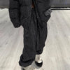 Women's Stripe Cotton Padded Coat Pant Set Loose Full Sleeve Hooded Zipper Jacket Elastic Waist Pants Winter Suits