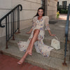 Sexy Print Women Long Dress Urban V-neck Single Breasted Ruffles Half Sleeve Female Dresses Spring Autumn Lady Robe